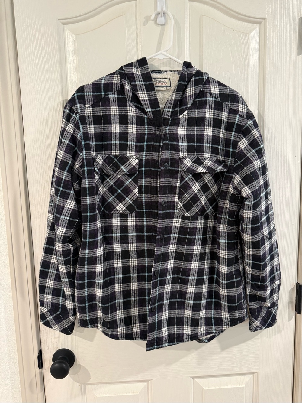Boston Traders Black & White Plaid Hooded Shirt Jacket